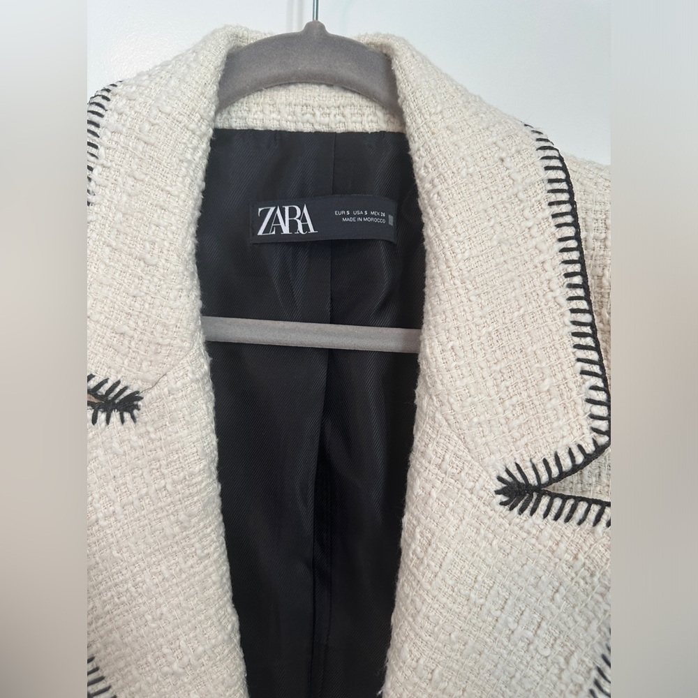 Zara white cream black tweed blazer size Small - Picture 5 of 11